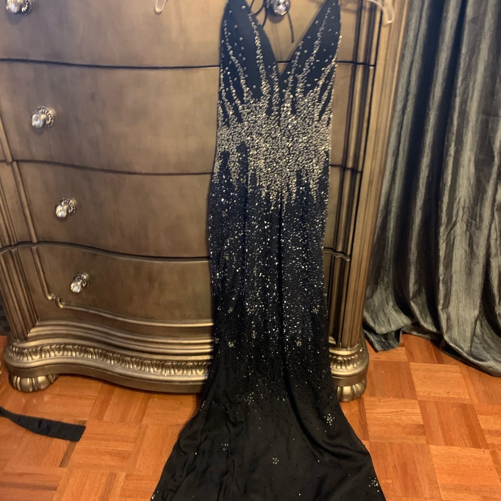 Custom made black gown with beading